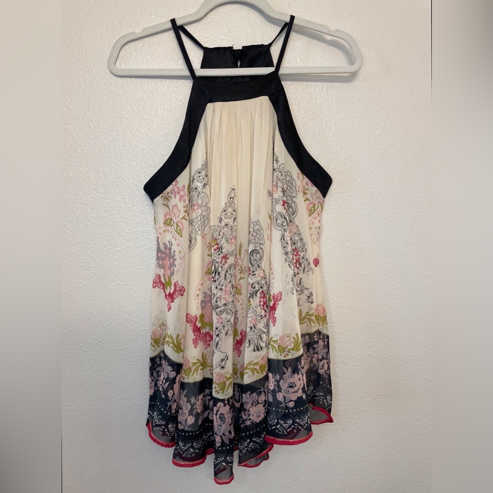 Twenty One Women’s Y2K Vintage Floral Print‎ Ivory Halter Neck Top Size M